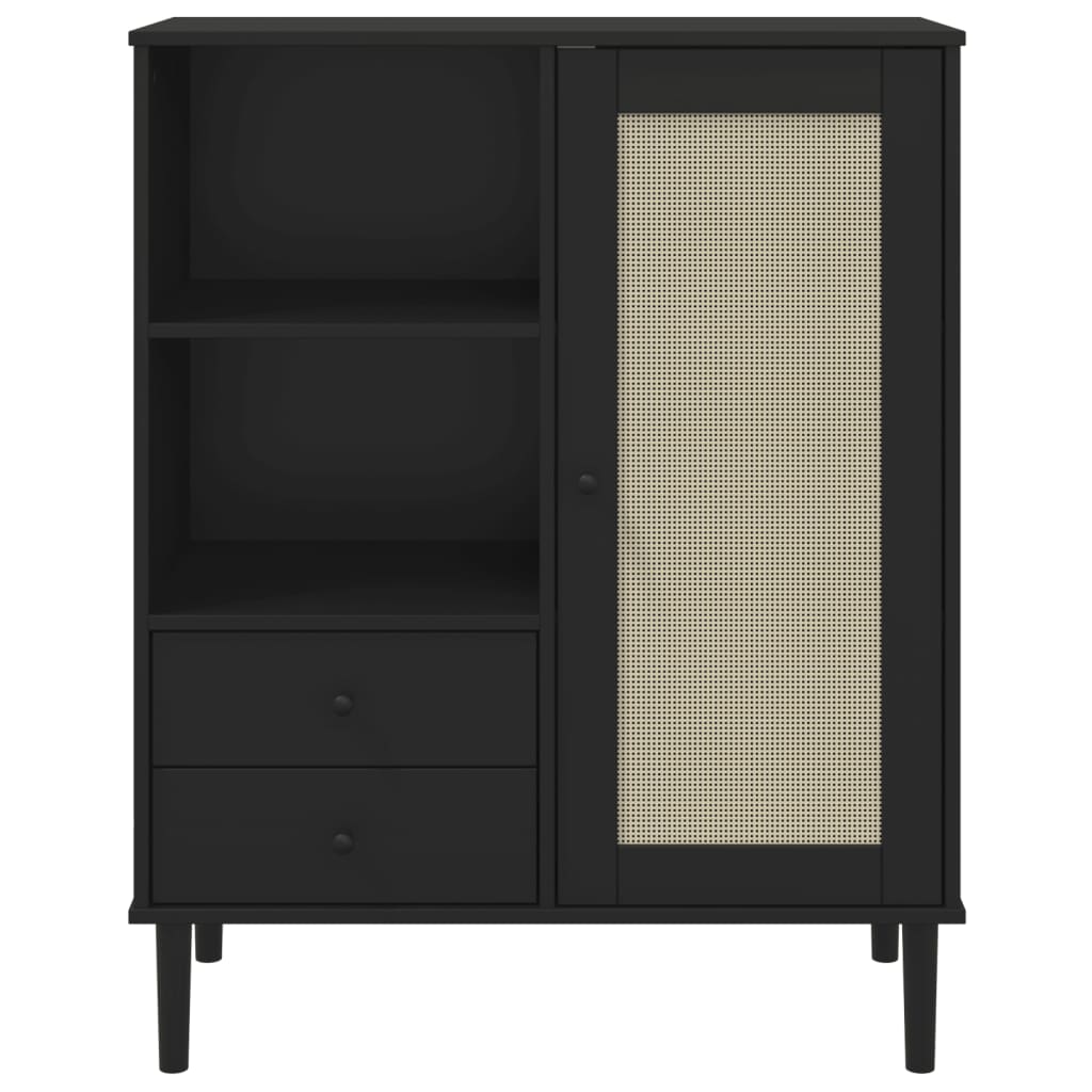 Credenza SENJA Aspetto Rattan Nero 90x40x112 cm Massello Pino 358057