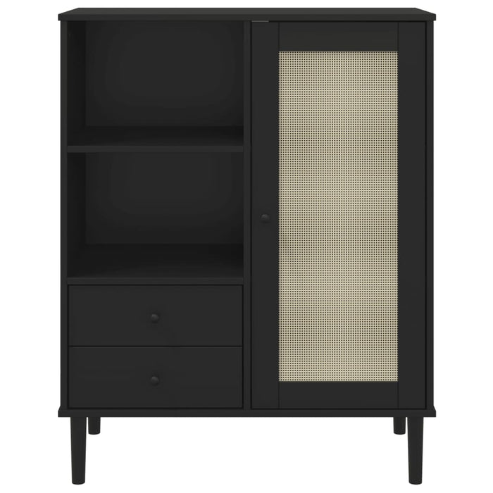 Credenza SENJA Aspetto Rattan Nero 90x40x112 cm Massello Pino 358057