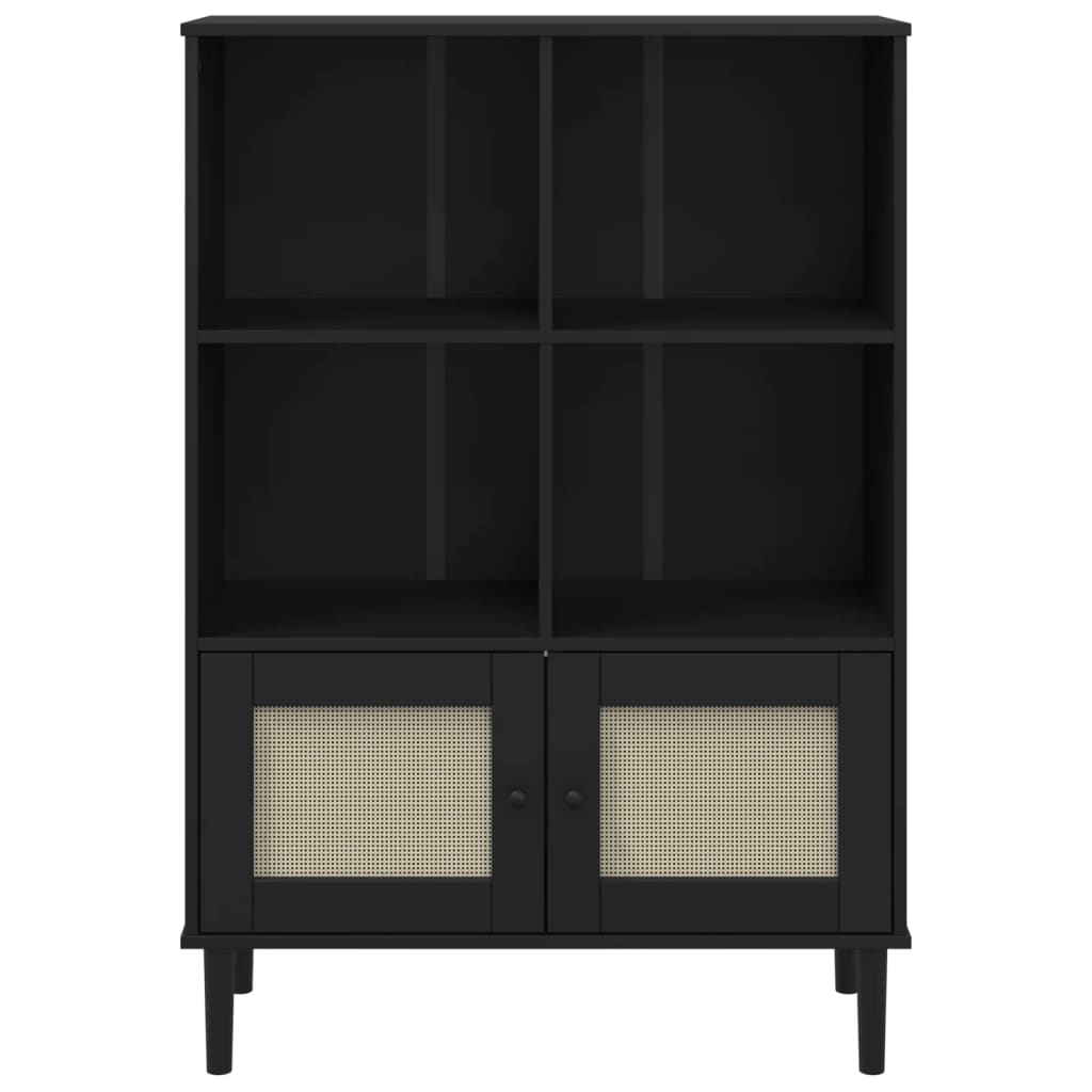 Credenza SENJA Aspetto Rattan Nero 90x35x130 cm Legno Pino 358063