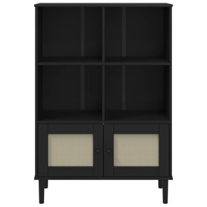 Credenza SENJA Aspetto Rattan Nero 90x35x130 cm Legno Pino