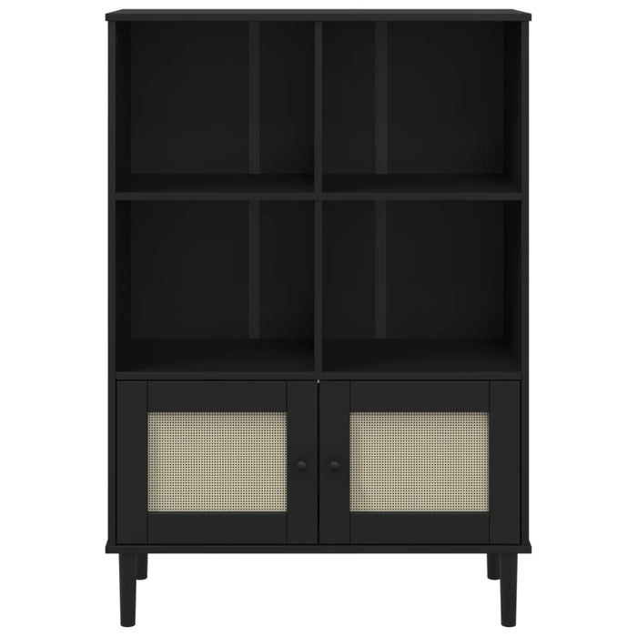 Credenza SENJA Aspetto Rattan Nero 90x35x130 cm Legno Pino