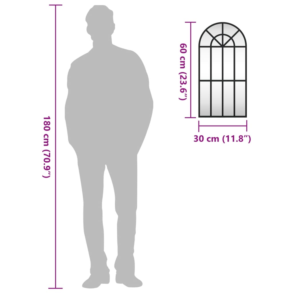 Specchio da Parete Nero 30x60 cm Arco in Ferro 358624