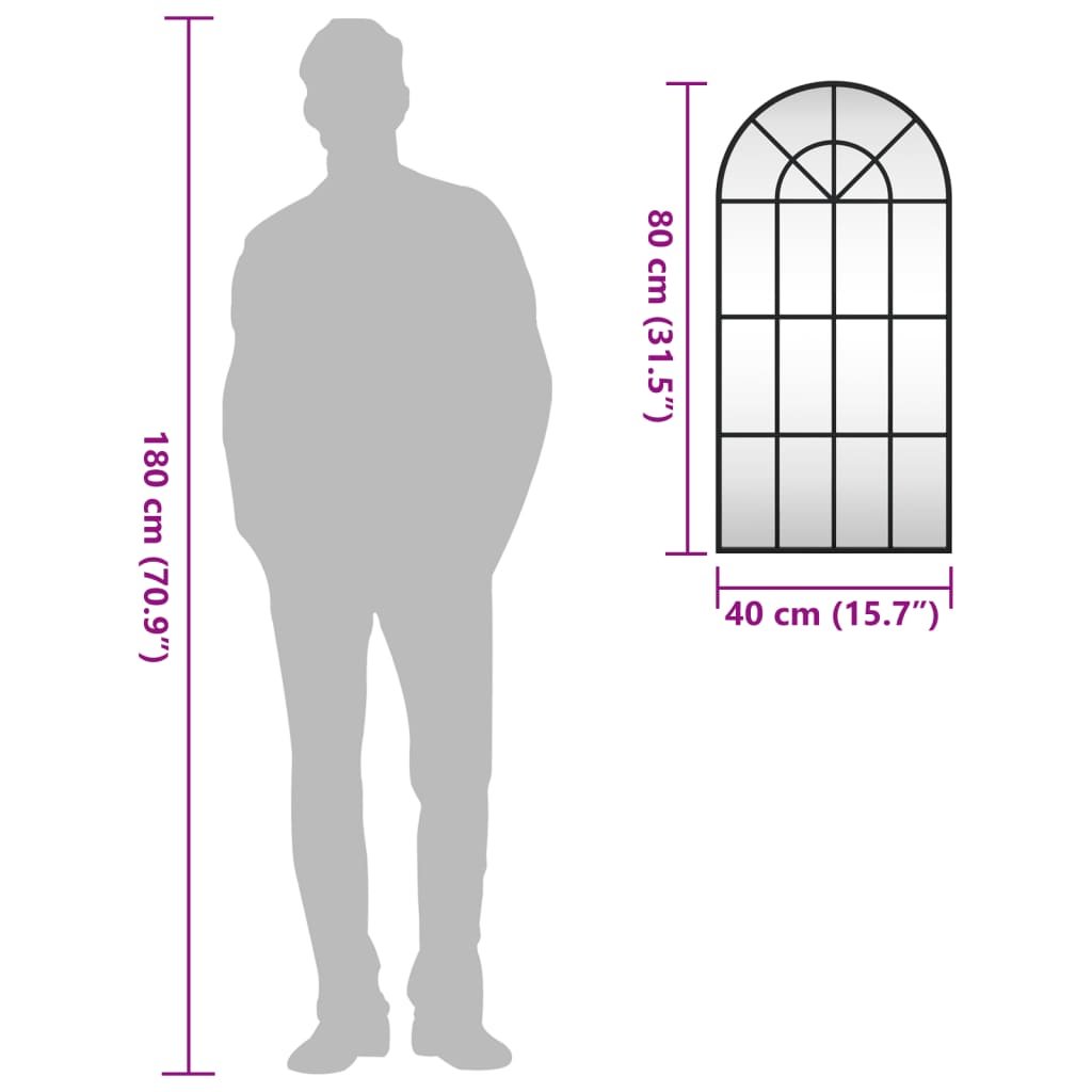 Specchio da Parete Nero 40x80 cm Arco in Ferro 358625