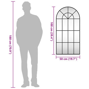 Specchio da Parete-Specchio a Muro-Specchio Decorativo Nero 50x100 cm Arco in Ferro