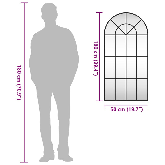 Specchio da Parete-Specchio a Muro-Specchio Decorativo Nero 50x100 cm Arco in Ferro