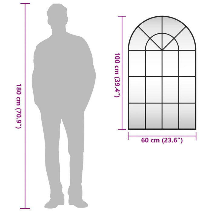 Specchio da Parete-Specchio a Muro-Specchio Decorativo Nero 60x100 cm Arco in Ferro