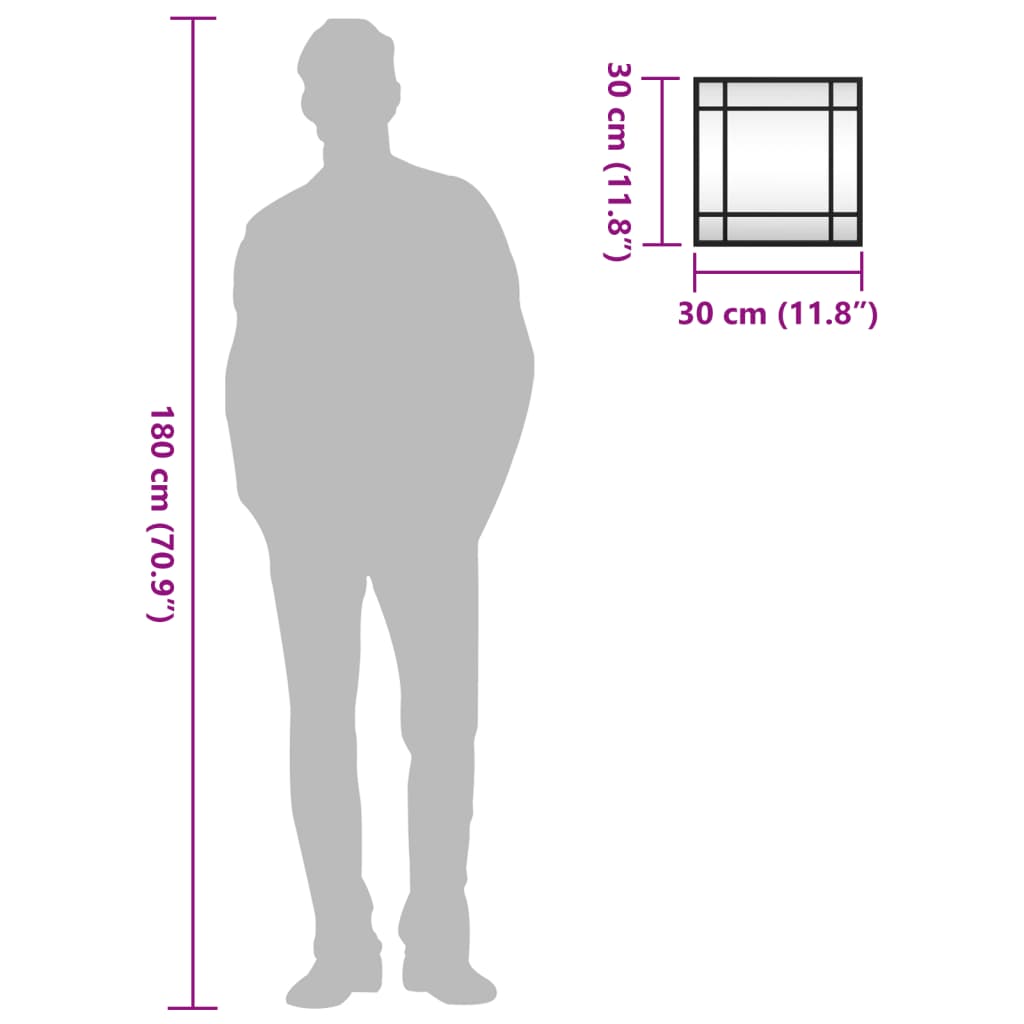 Specchio da Parete Nero 30x30 cm Quadrato in Ferro 358632