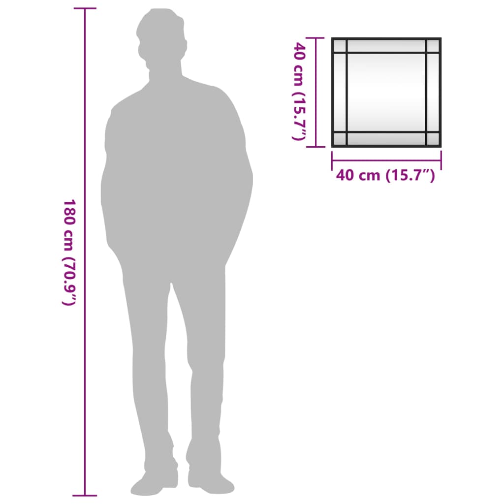 Specchio da Parete-Specchio a Muro-Specchio Decorativo Nero 40x40 cm Quadrato in Ferro