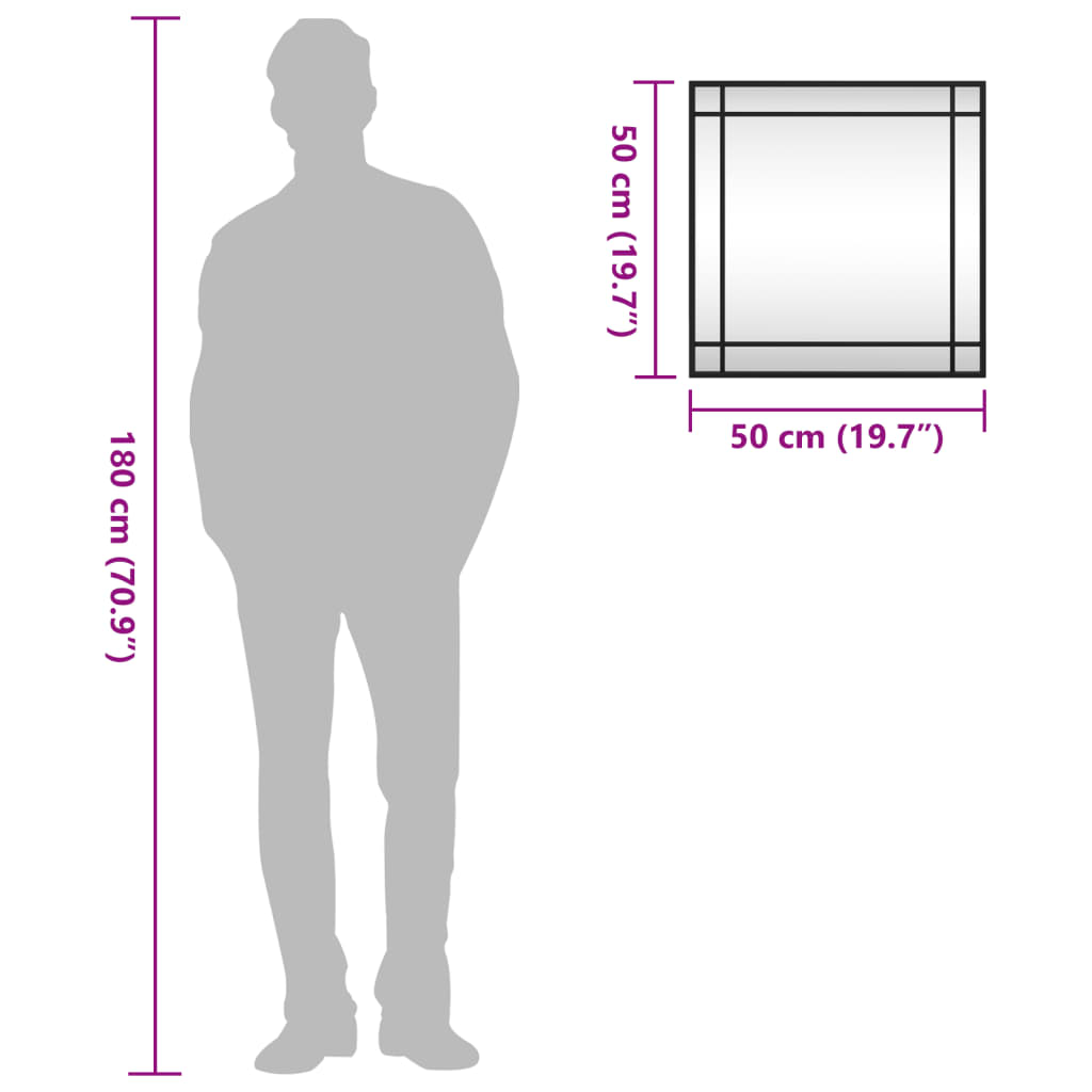 Specchio da Parete-Specchio a Muro-Specchio Decorativo Nero 50x50 cm Quadrato in Ferro