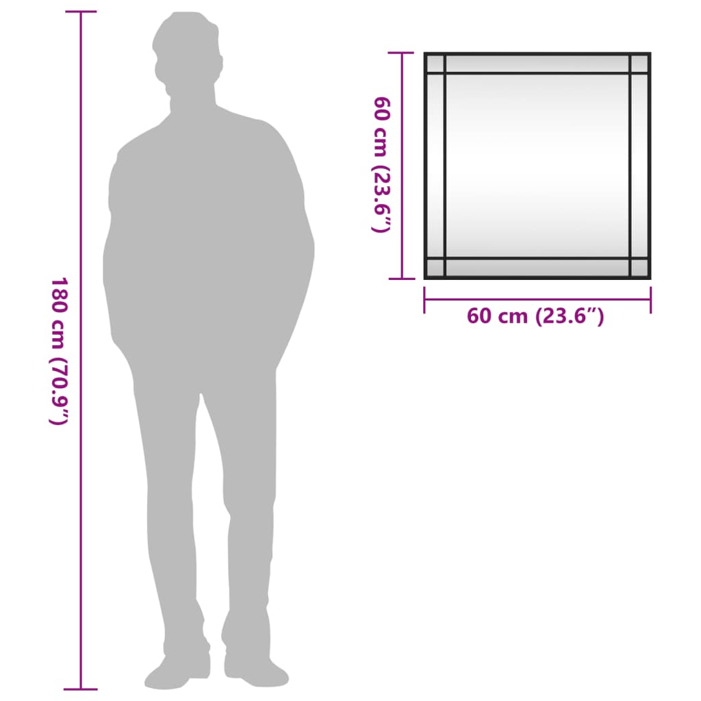 Specchio da Parete-Specchio a Muro-Specchio Decorativo Nero 60x60 cm Quadrato in Ferro