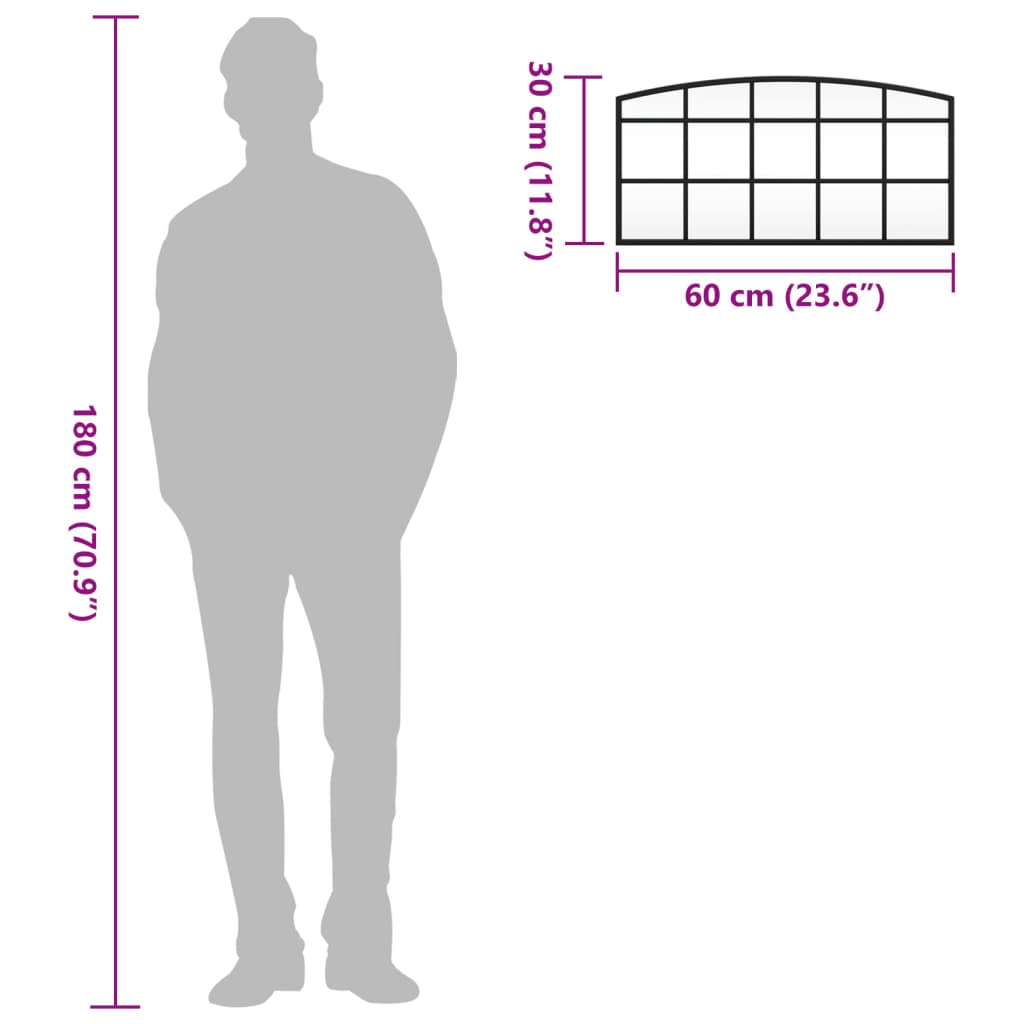 Specchio da Parete Nero 60x30 cm Arco in Ferro