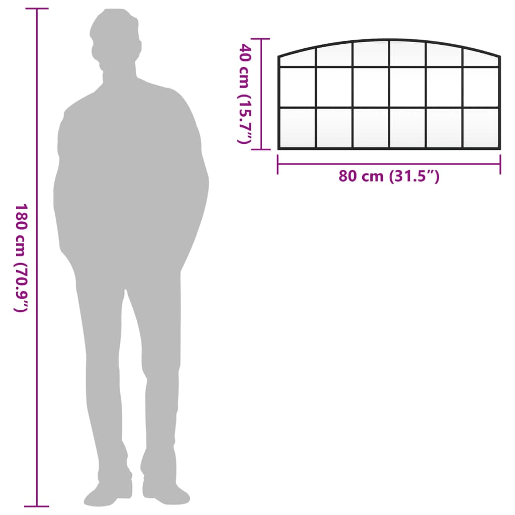 Specchio da Parete Nero 80x40 cm Arco in Ferro 358637