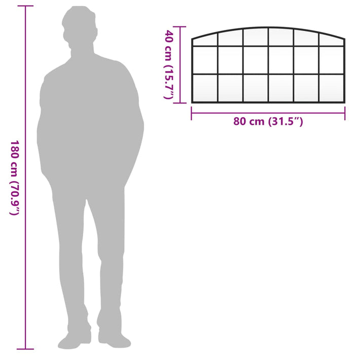 Specchio da Parete Nero 80x40 cm Arco in Ferro 358637