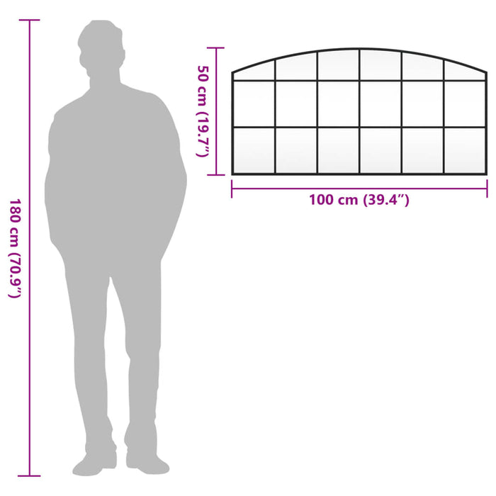 Specchio da Parete-Specchio a Muro-Specchio Decorativo Nero 100x50 cm Arco in Ferro 601022