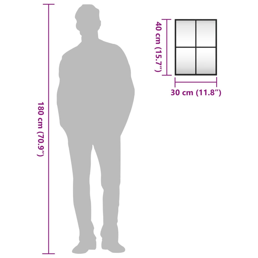 Specchio da Parete-Specchio a Muro-Specchio Decorativo Nero 30x40 cm Rettangolare in Ferro