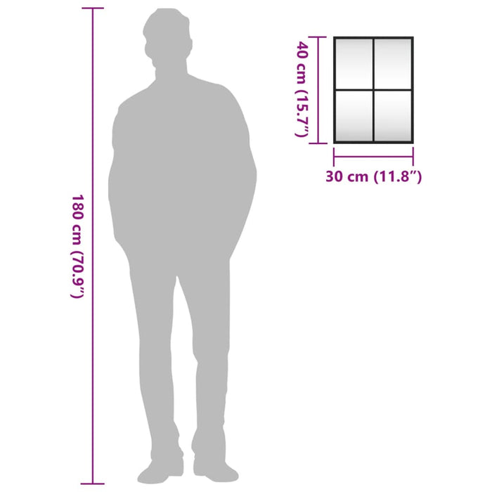 Specchio da Parete-Specchio a Muro-Specchio Decorativo Nero 30x40 cm Rettangolare in Ferro