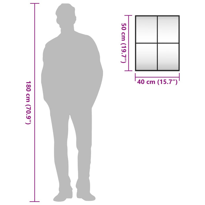 Specchio da Parete-Specchio a Muro-Specchio Decorativo Nero 40x50 cm Rettangolare in Ferro