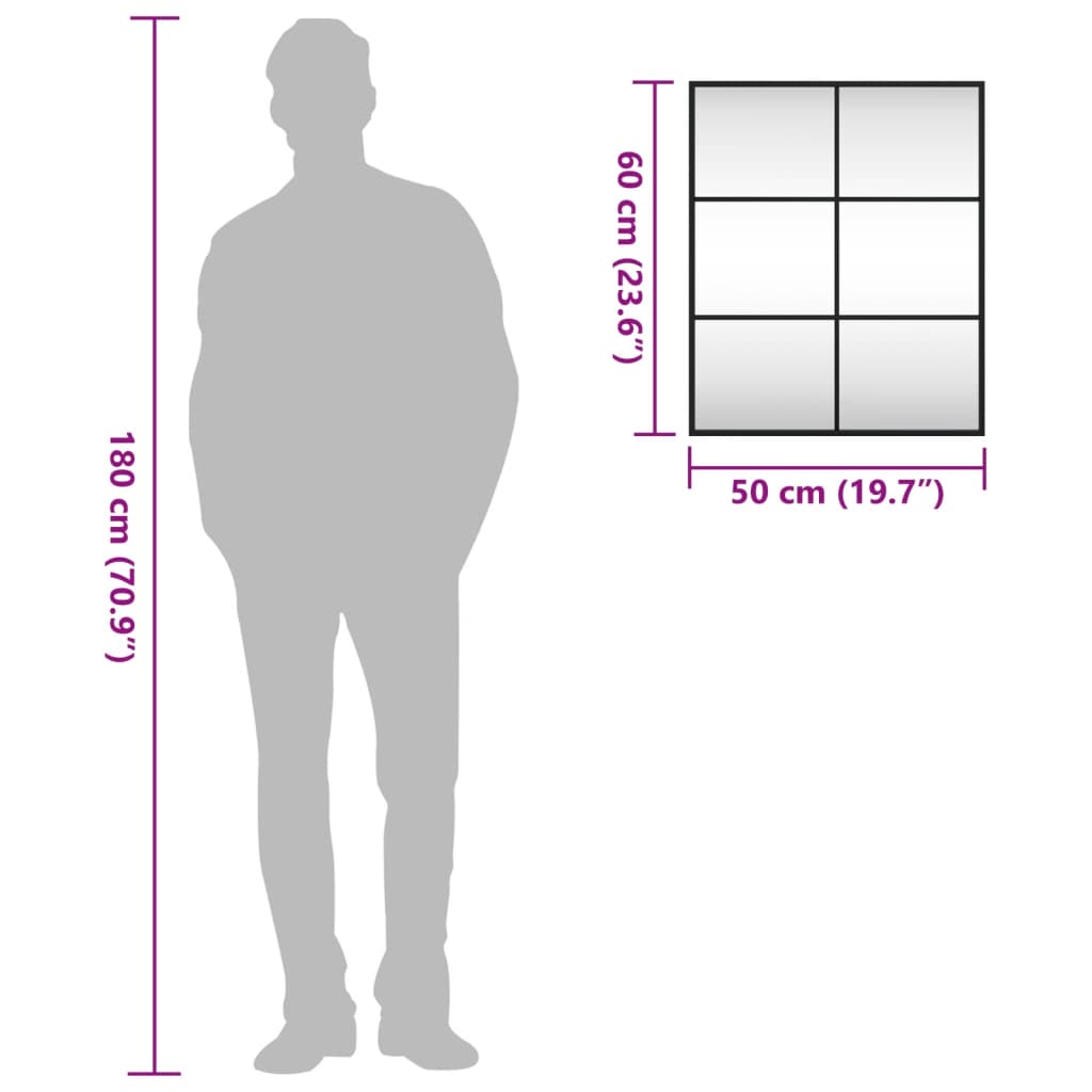 Specchio da Parete Nero 50x60 cm Rettangolare in Ferro 358647