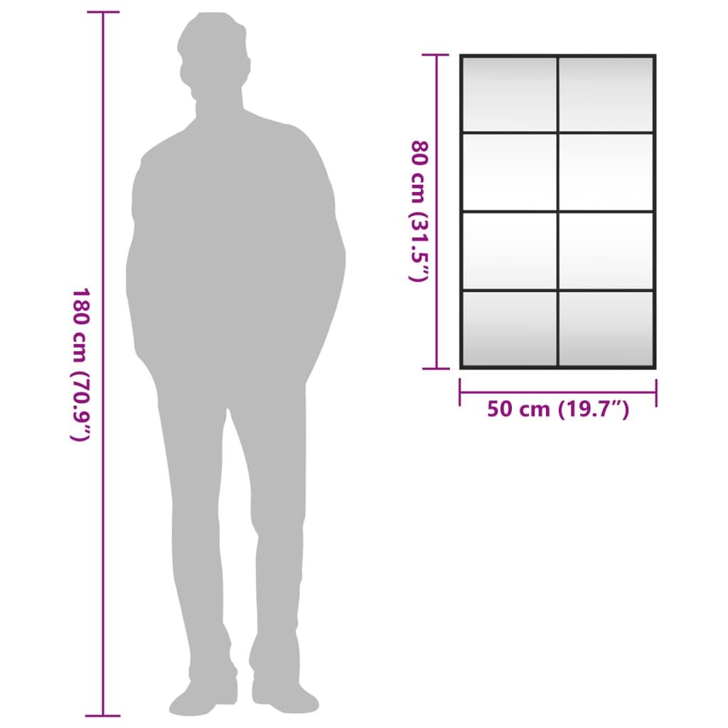 Specchio da Parete Nero 50x80 cm Rettangolare in Ferro 358648