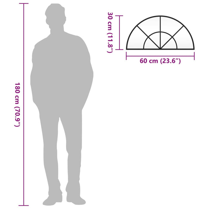 Specchio da Parete-Specchio a Muro-Specchio Decorativo Nero 60x30 cm Arco in Ferro