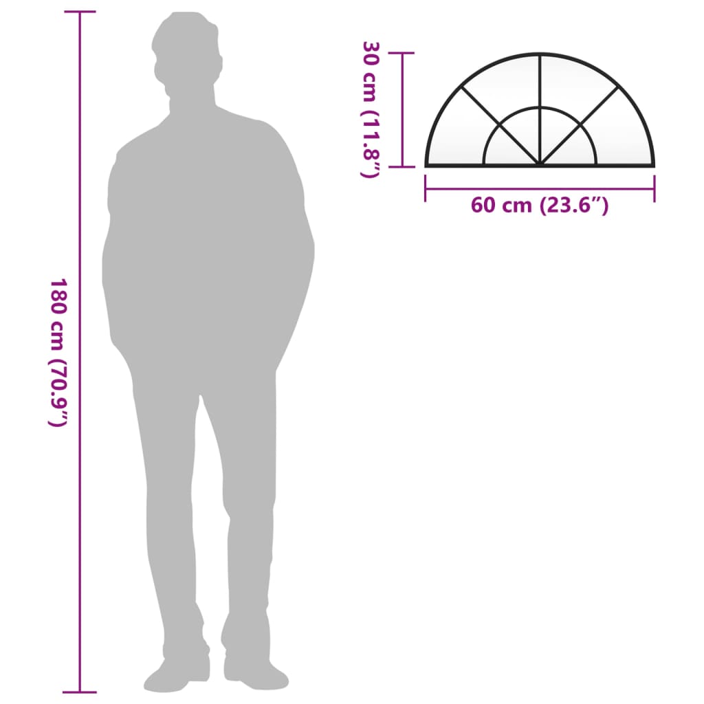 Specchio da Parete Nero 60x30 cm Arco in Ferro 358650