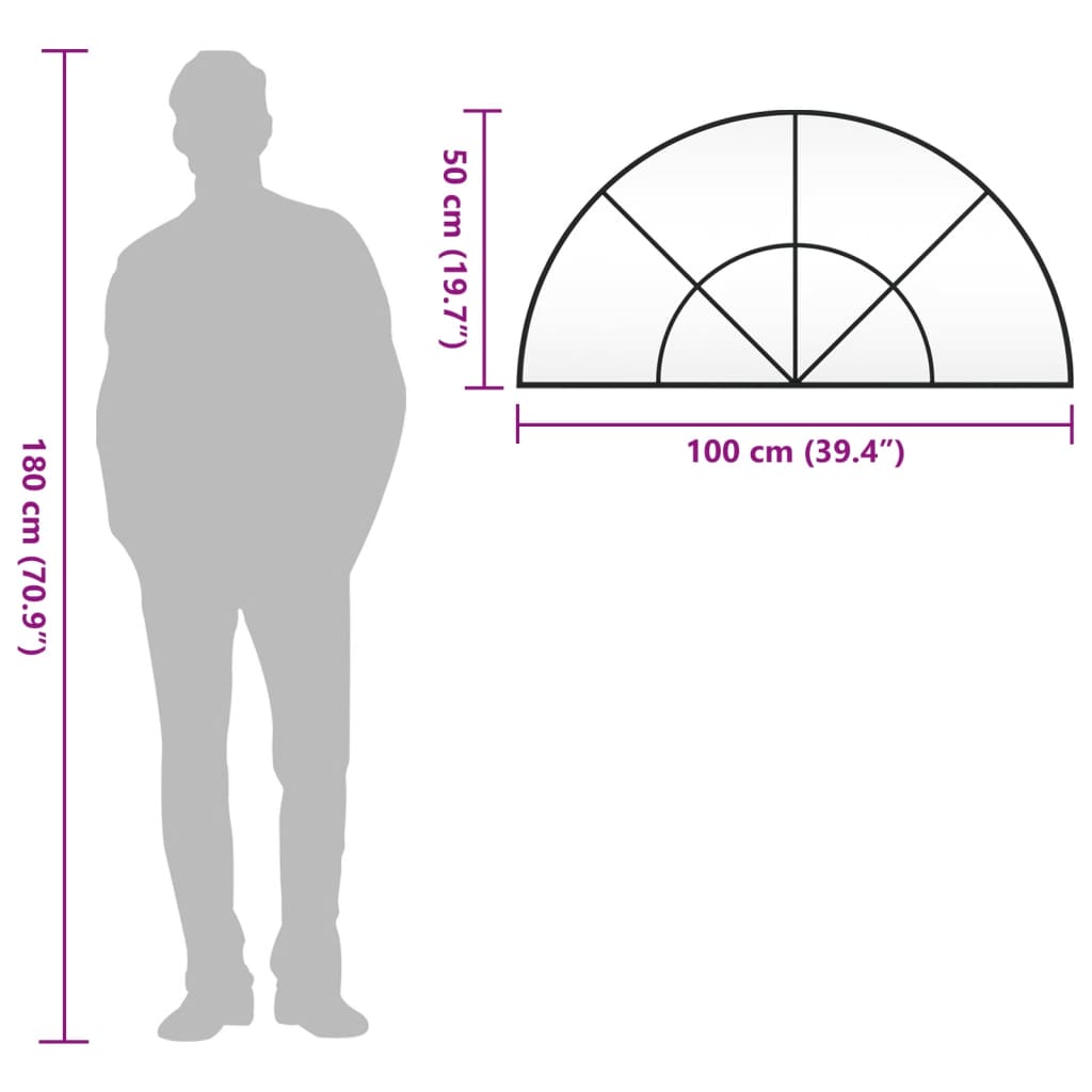 Specchio da Parete-Specchio a Muro-Specchio Decorativo Nero 100x50 cm Arco in Ferro 703690