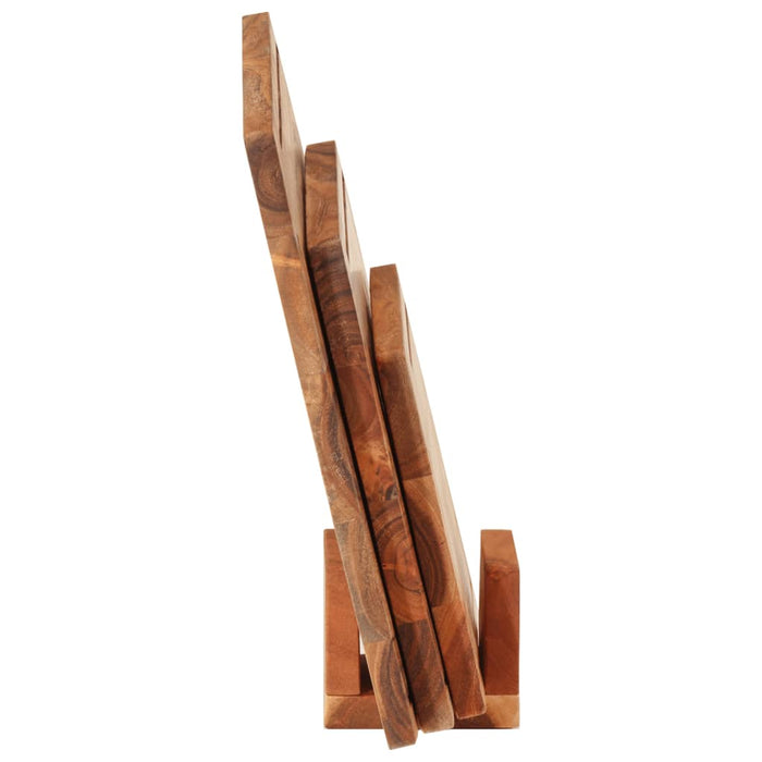 Set Taglieri 3 pz con Supporto in Legno Massello di Acacia 356963