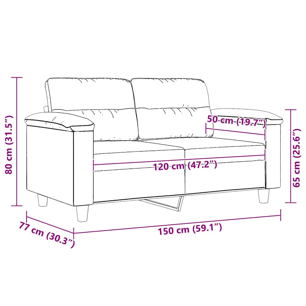 Divano a 2 Posti Tortora 120 cm in Tessuto Microfibra 359555