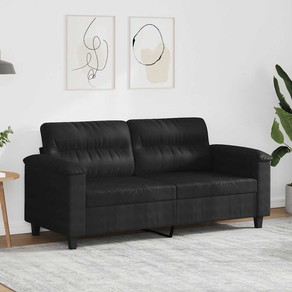 Divano a 2 Posti-Sofa 2 Posti Nero 140 cm in Tessuto Microfibra
