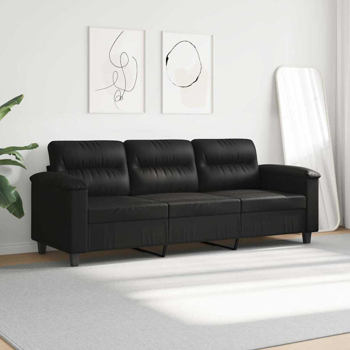 Divano a 3 Posti-Sofa 3 Posti Nero 180 cm in Tessuto Microfibra
