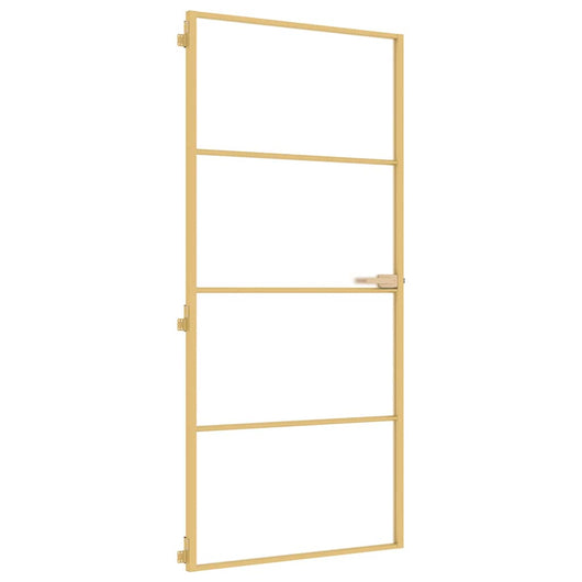 Porta Interni Sottile Oro 93x201,5cm Vetro Temperato Alluminio 155138