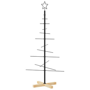 Albero di Natale in Metallo con Base in Legno-Decorazioni natalizie Nero 120 cm