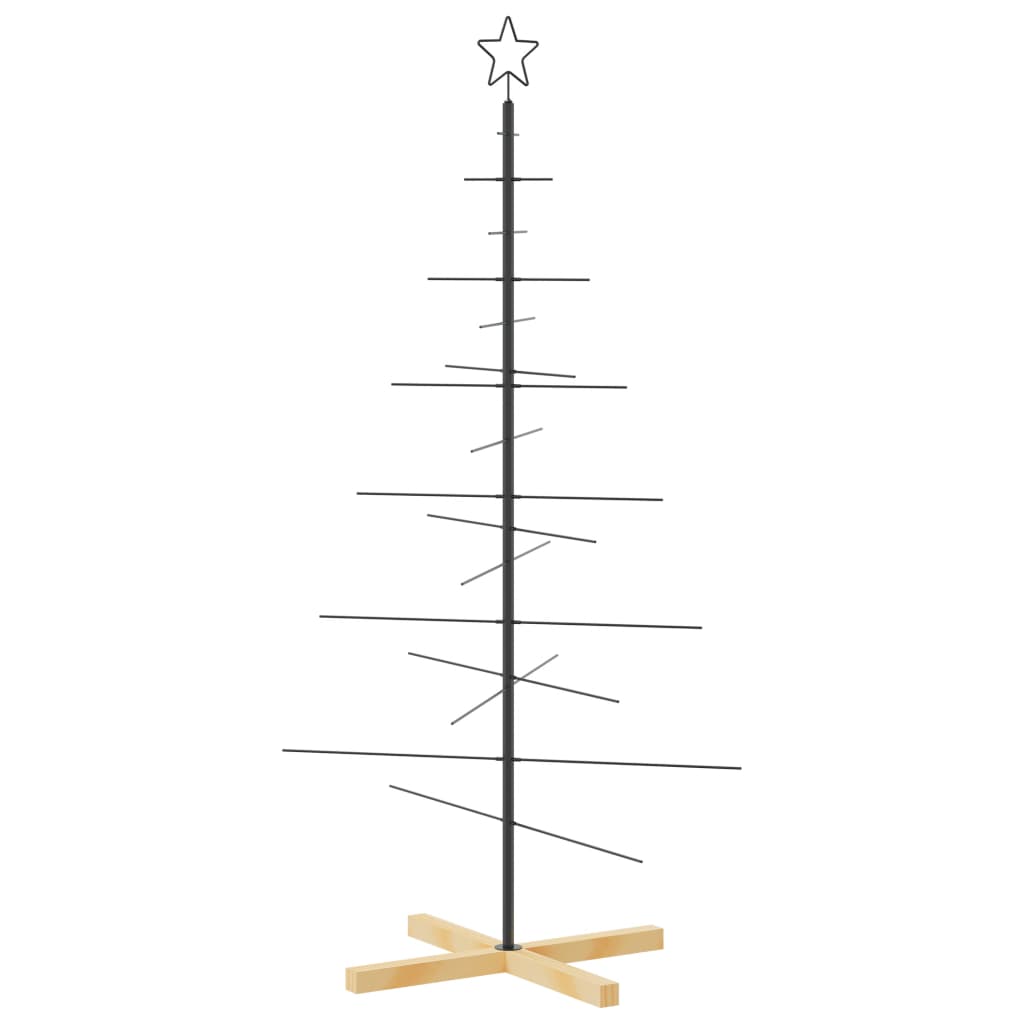 Albero di Natale in Metallo con Base in Legno-Decorazioni natalizie Nero 150 cm