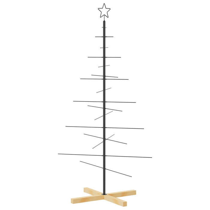 Albero di Natale in Metallo con Base in Legno-Decorazioni natalizie Nero 150 cm