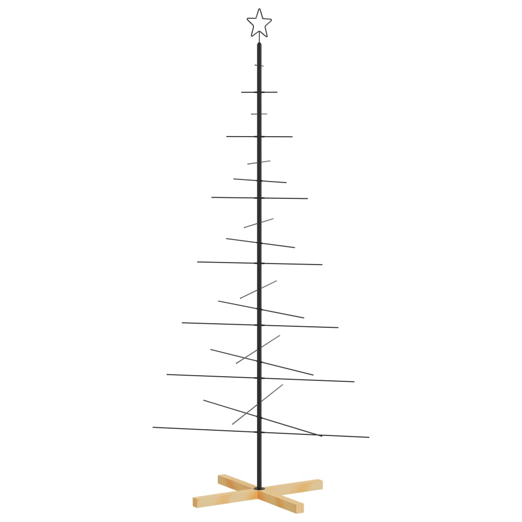 Albero di Natale in Metallo con Base in Legno-Decorazioni natalizie Nero 180 cm
