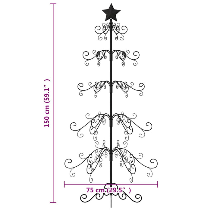 vidaXL Albero di Natale Decorativo in Metallo Nero 150 cm