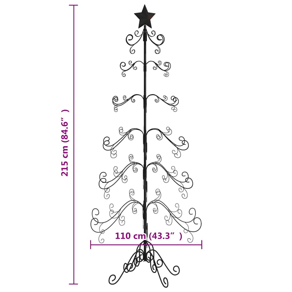 Albero di Natale Decorativo in Metallo Nero 215 cm