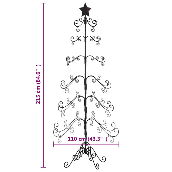 Albero di Natale Decorativo in Metallo Nero 215 cm