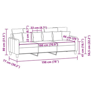 Divano a 3 Posti Crema 180 cm in Tessuto 359277