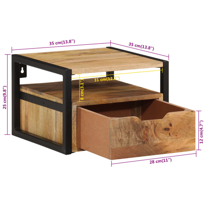 Comodino a Parete 35x35x25 cm in Legno Massello di Acacia 372725