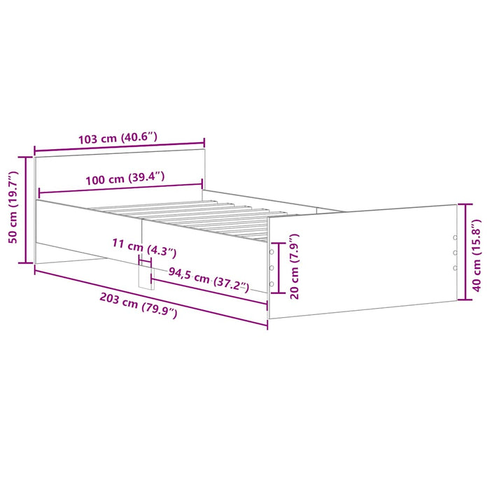 Giroletto senza Materasso Rovere Fumo 100x200 cm in Truciolato 835936