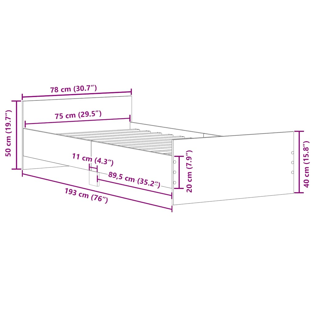 Giroletto senza Materasso Rovere Fumo 75x190 cm in Truciolato 835950