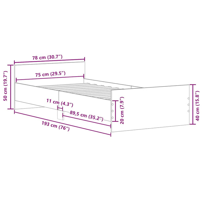 Giroletto senza Materasso Rovere Fumo 75x190 cm in Truciolato 835950