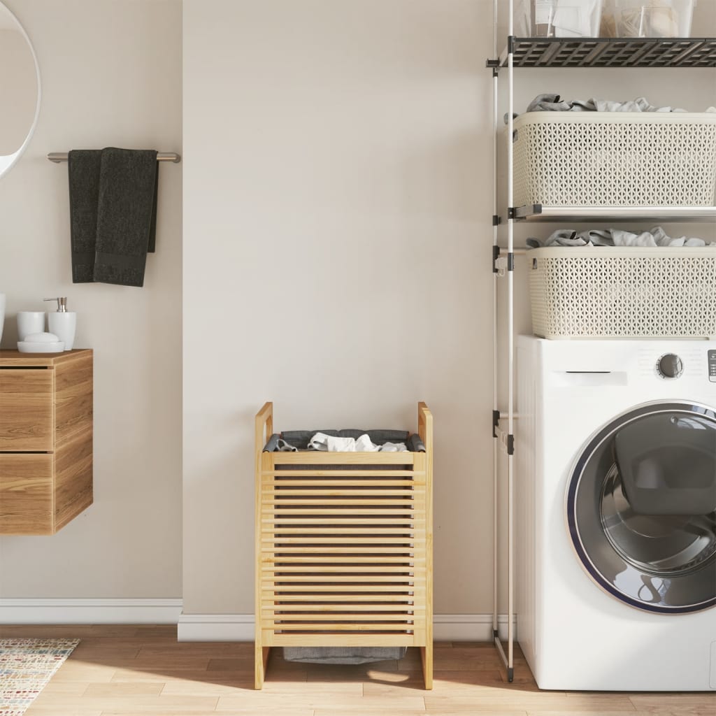 Cesto per il Bucato con Borsa Grigia 32x30x36,5 cm in Bambù 373366