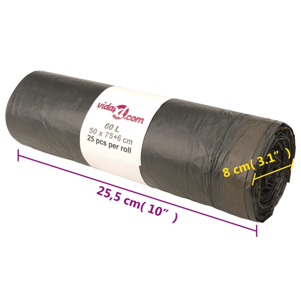 Sacchetti per Cestini con Coulisse 250 pz Neri 60 L 155343