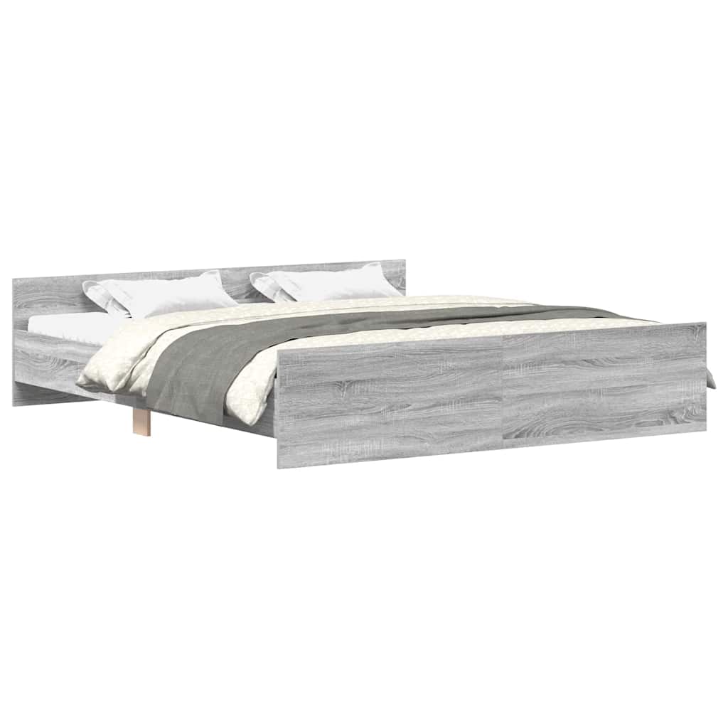 Giroletto con Testiera e Pediera-Struttura Letto Grigio Sonoma 180x200 cm