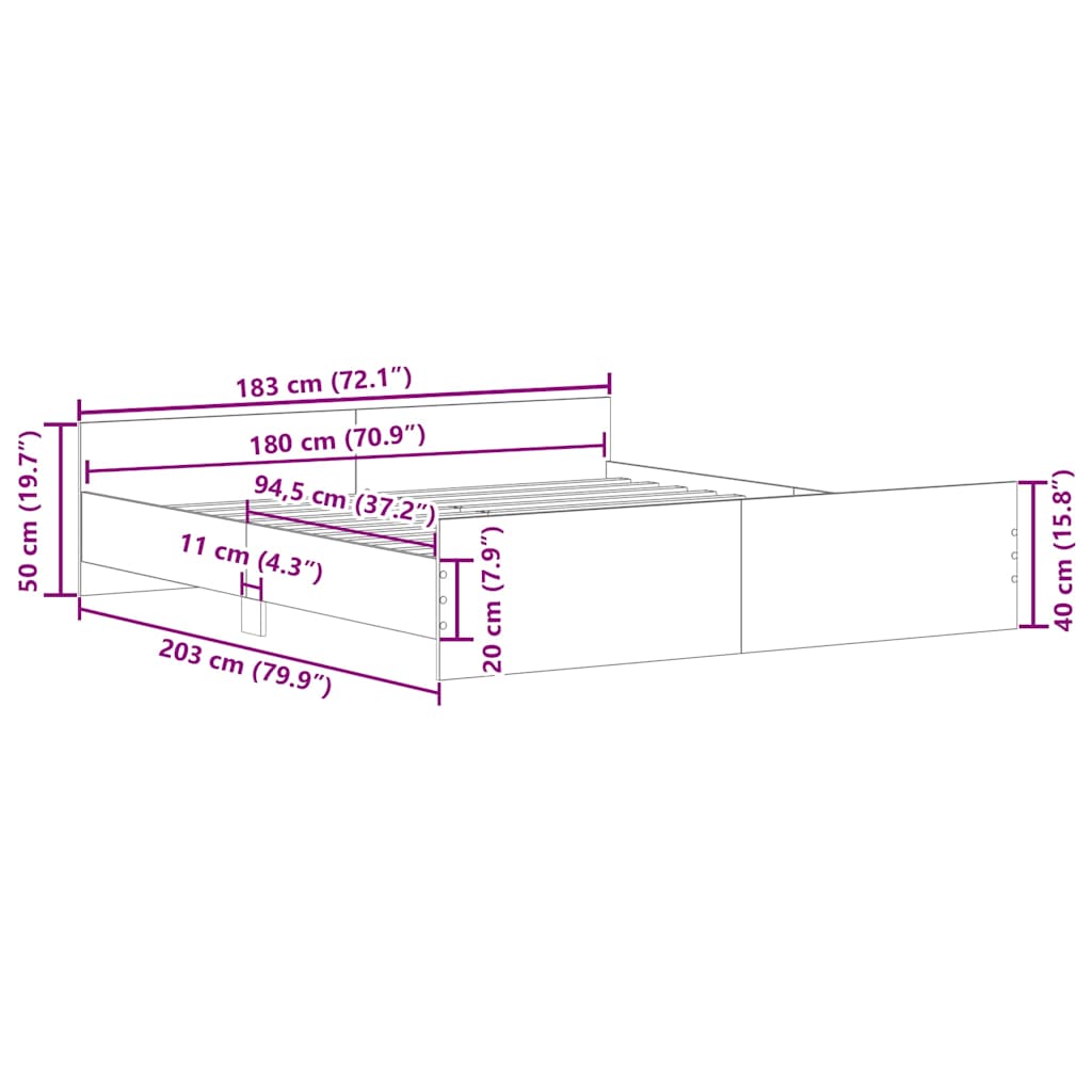 Giroletto con Testiera e Pediera Rovere Marrone 180x200 cm 3203774