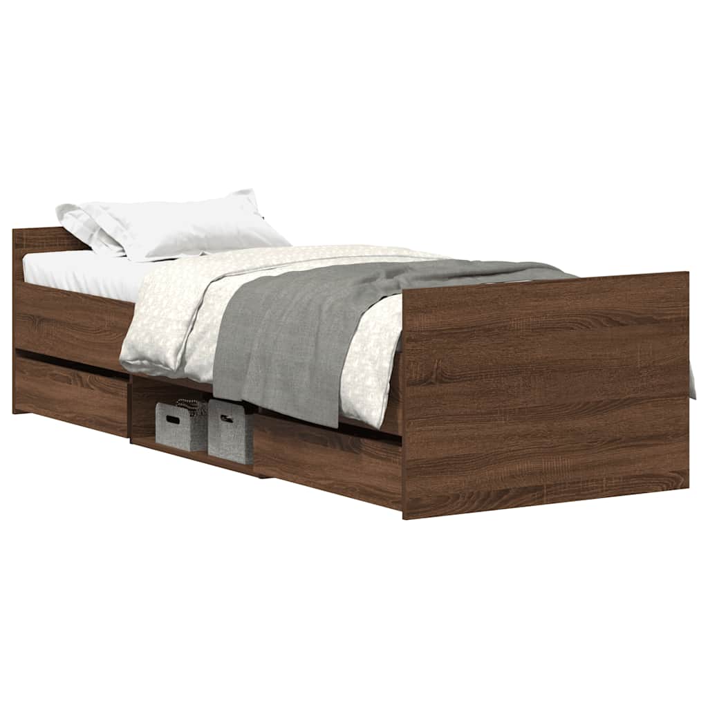 Giroletto con Testiera e Pediera-Struttura Letto Rovere Marrone 90x200 cm
