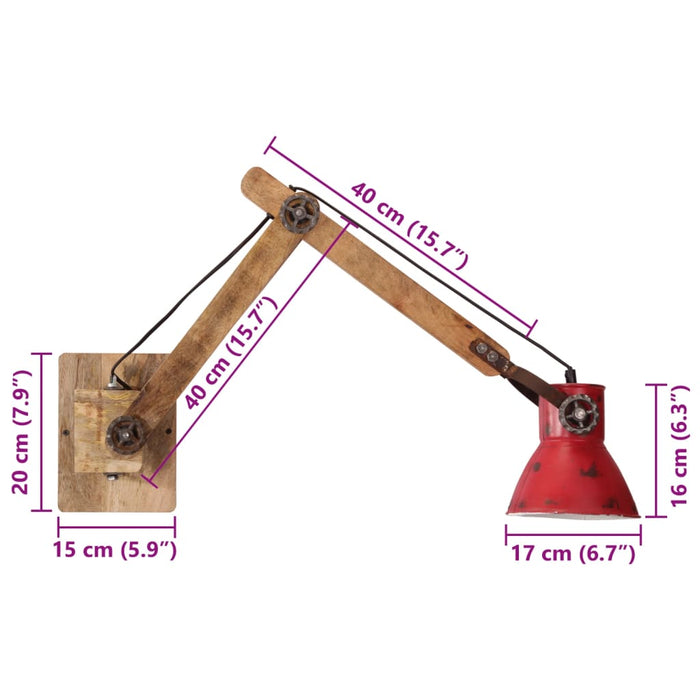 Lampada a Parete 25 W Rosso Anticato 96x15x20 cm E27 371843