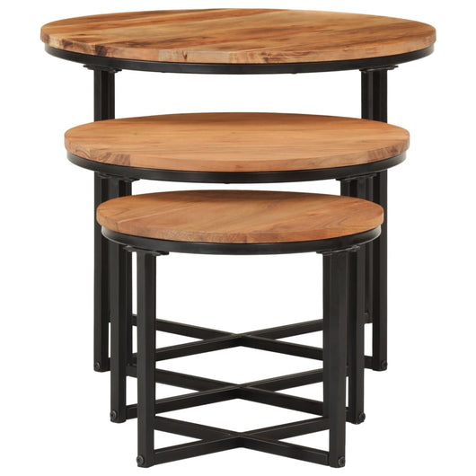 Tavolini a Incastro 3 pz in Legno Massello di Acacia e Ferro 372742